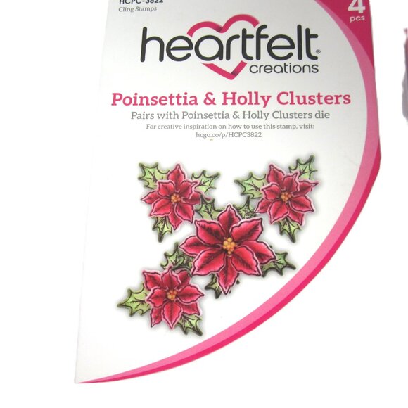 Heartfelt Creations Poinsettia & Holly Clusters Cling Stamps 4 Pcs Christmas - Picture 2 of 2
